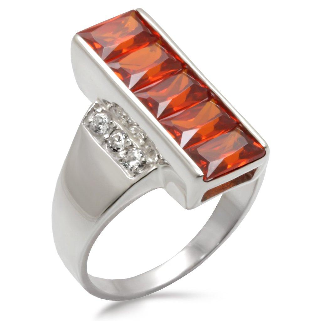 Alamode High-Polished 925 Sterling Silver Ring with AAA Grade CZ in Garnet - Flyclothing LLC