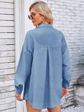 Pocketed Snap Down Dropped Shoulder Denim Shacket - Trendsi