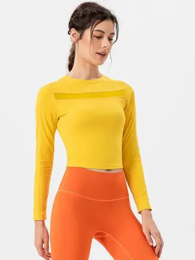 Round Neck Long Sleeve Active T-Shirt - Trendsi - Flyclothing LLC