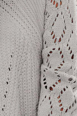 Openwork Round Neck Lantern Sleeve Sweater - Trendsi