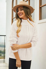 Cable-Knit Turtle Neck Long Sleeve Sweater - Trendsi - Flyclothing LLC