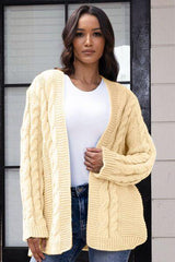 Open Front Cable-Knit Cardigan - Trendsi