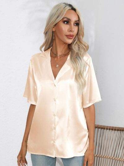 Button Up Collared Neck Shirt - Trendsi - Flyclothing LLC