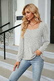 Ribbed Square Neck Long Sleeve T-Shirt - Trendsi - Flyclothing LLC
