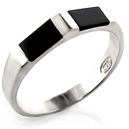 Alamode High-Polished 925 Sterling Silver Ring with Semi-Precious Onyx in Jet - Flyclothing LLC