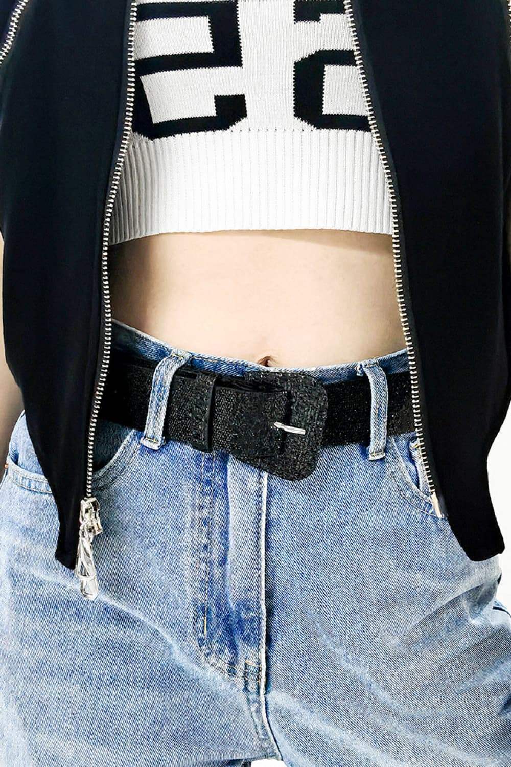 Glitter PU Leather Belt - Trendsi - Flyclothing LLC