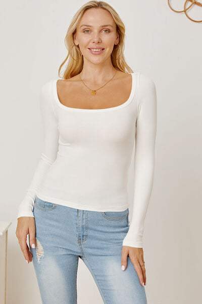 Square Neck Long Sleeve T-Shirt - Trendsi - Flyclothing LLC