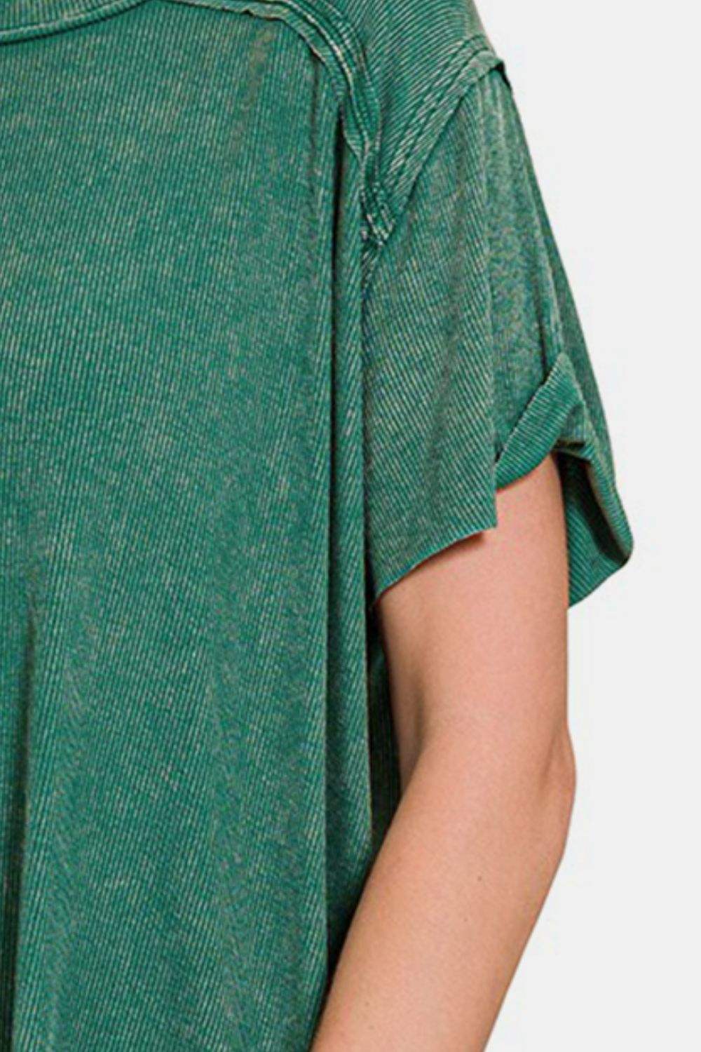 Zenana Washed Ribbed Short Sleeve Top - Trendsi - Flyclothing LLC