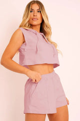 Hooded Crop Top & Pocketed Shorts Set - Trendsi - Flyclothing LLC