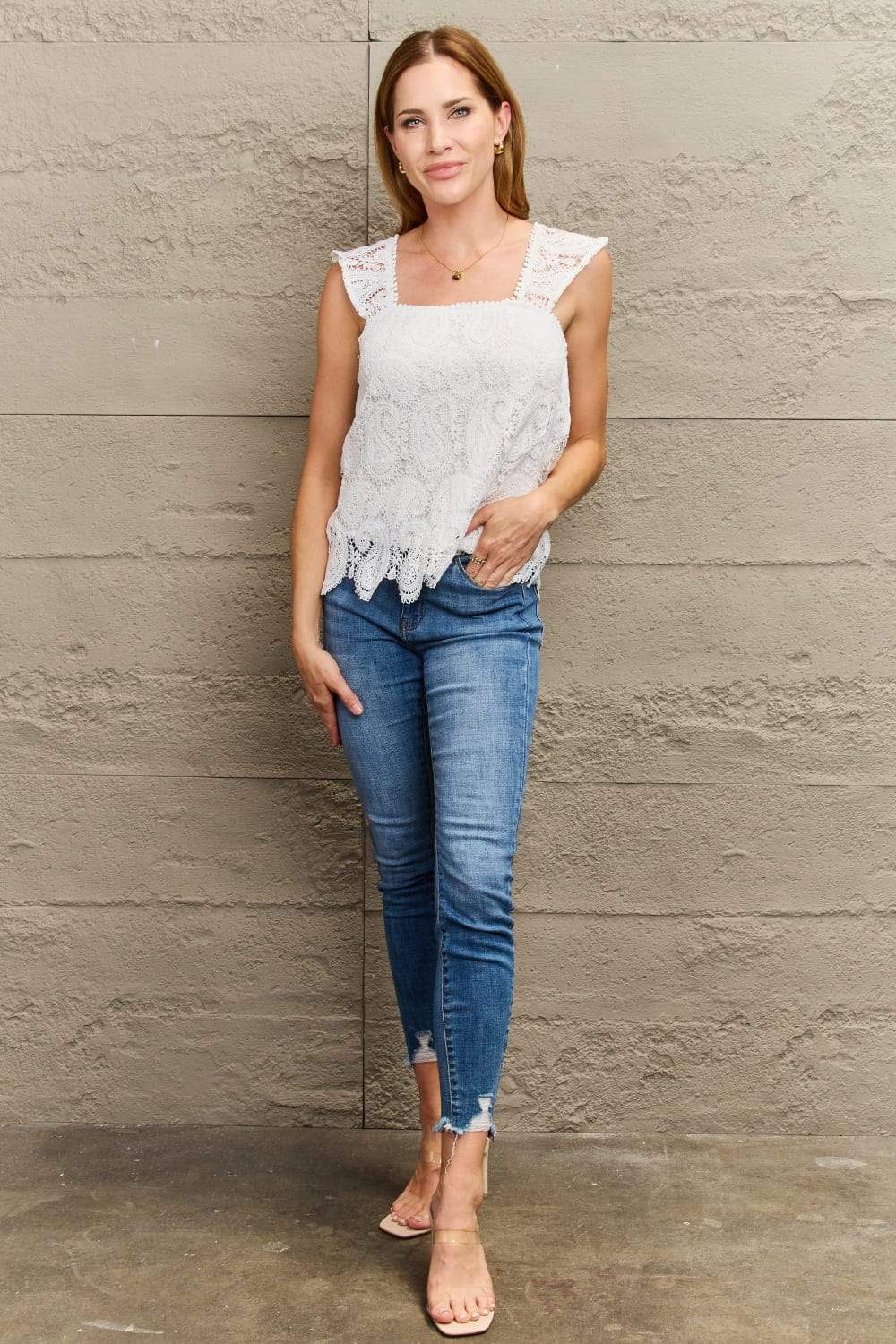 Lace Detail Square Neck Tank Top - Trendsi - Flyclothing LLC
