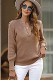 Notched Long Sleeve Sweater - Trendsi - Flyclothing LLC