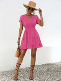 Ruffled Smocked V-Neck Tiered Dress - Trendsi - Flyclothing LLC
