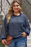 Plus Size Waffle-Knit Round Neck Dropped Shoulder Sweater - Trendsi - Flyclothing LLC