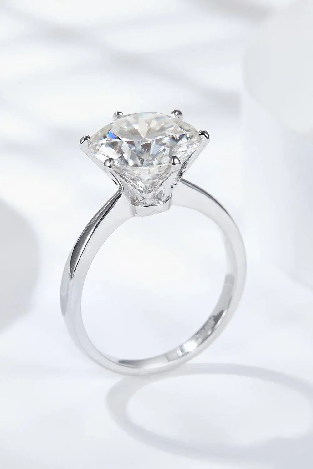 Platinum-Plated 5 Carat Moissanite Solitaire Ring - Trendsi - Flyclothing LLC