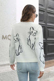 Cat Pattern Round Neck Long Sleeve Pullover Sweater - Trendsi - Flyclothing LLC