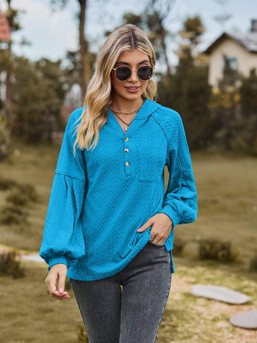 Cable-Knit Dropped Shoulder Hoodie - Trendsi - Flyclothing LLC