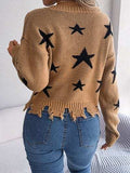 Star Pattern Distressed V-Neck Cropped Sweater - Trendsi - Flyclothing LLC