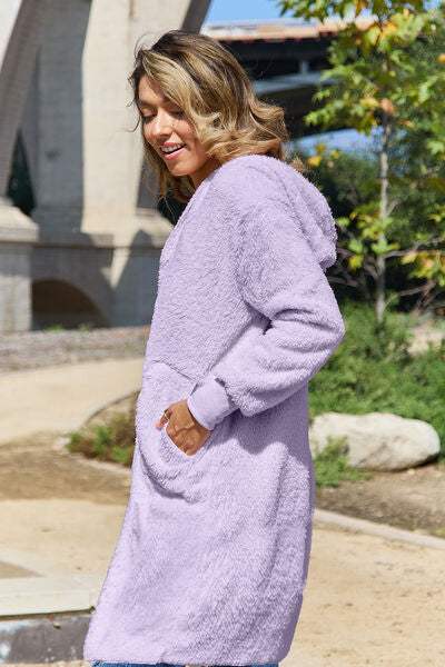 Double Take Full Size Open Front Long Sleeve Hooded Coat - Trendsi - Flyclothing LLC