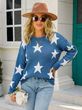 Star Round Neck Dropped Shoulder Sweater - Trendsi - Flyclothing LLC