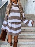 Striped Turtleneck Sweater Dress - Trendsi - Flyclothing LLC