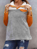 Color Block Collared Sweatshirt with Pockets - Trendsi
