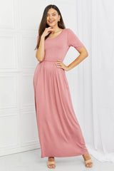 Celeste Sweetheart Full Size Short Sleeve Maxi Dress in Light Mauve - Trendsi