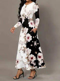 Pocketed Printed Long Sleeve Dress - Trendsi - Flyclothing LLC