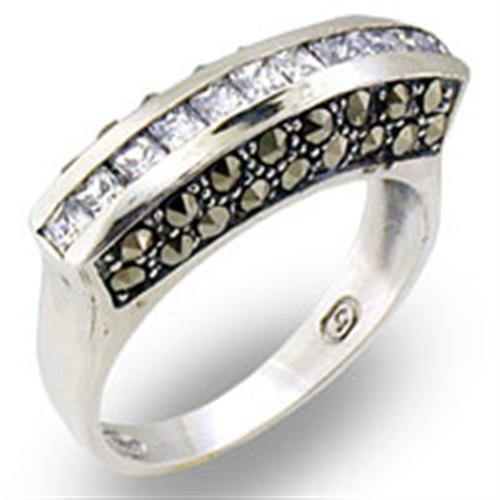 Alamode Antique Tone 925 Sterling Silver Ring with AAA Grade CZ in Clear - Alamode