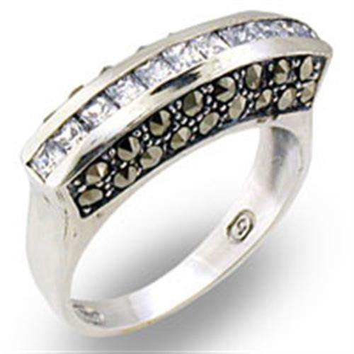 Alamode Antique Tone 925 Sterling Silver Ring with AAA Grade CZ in Clear - Alamode - Flyclothing LLC
