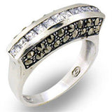 Alamode Antique Tone 925 Sterling Silver Ring with AAA Grade CZ in Clear - Alamode