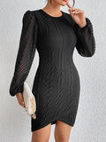 Round Neck Puff Sleeve Tulip Hem Mini Dress - Trendsi
