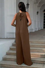 Double Take Full Size Tie Back Cutout Sleeveless Jumpsuit - Trendsi - Flyclothing LLC