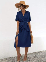 Tied Slit Short Sleeve Dress - Trendsi - Flyclothing LLC