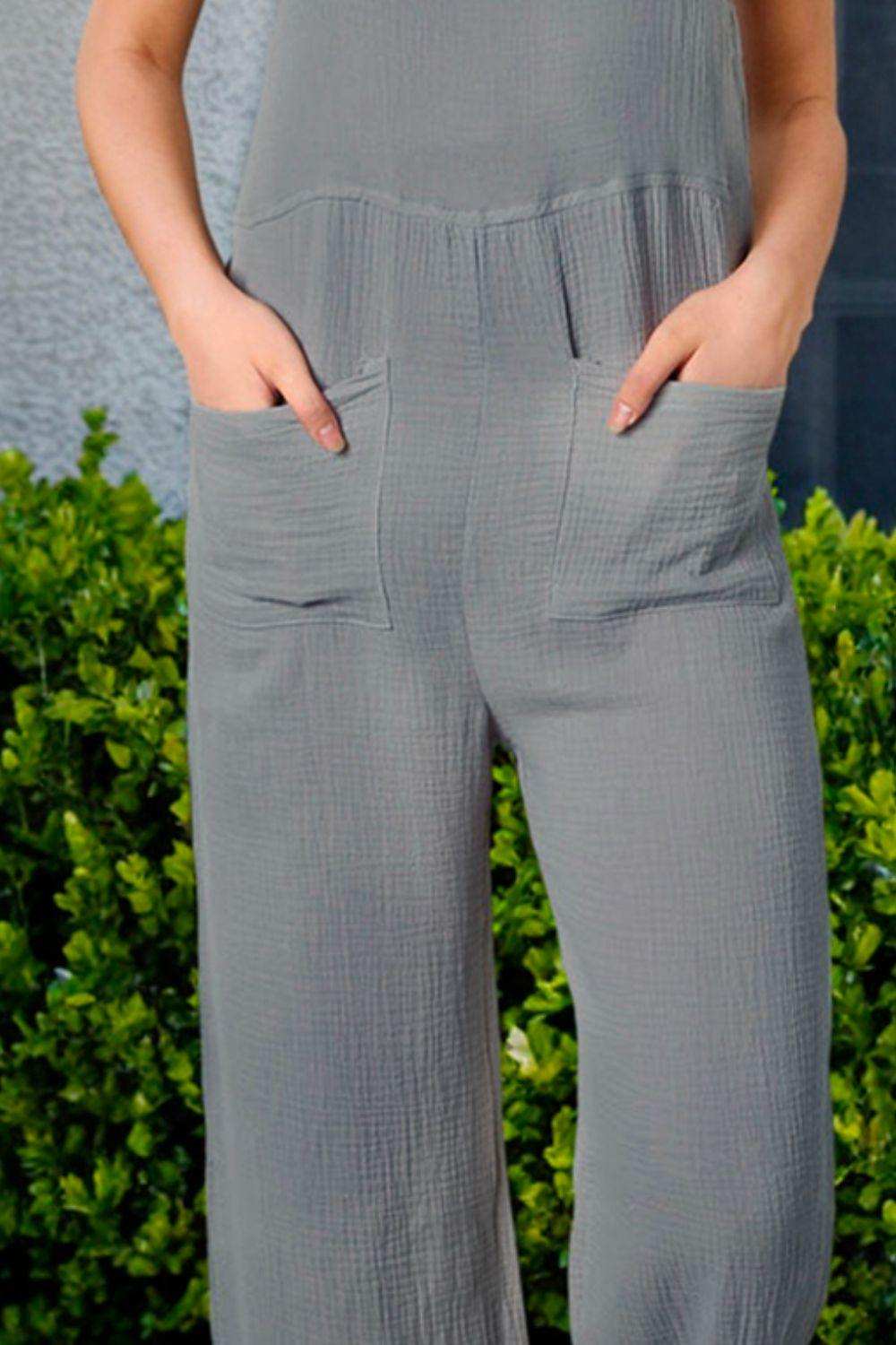 Square Neck Sleeveless Jumpsuit with Pocket - Trendsi - Flyclothing LLC