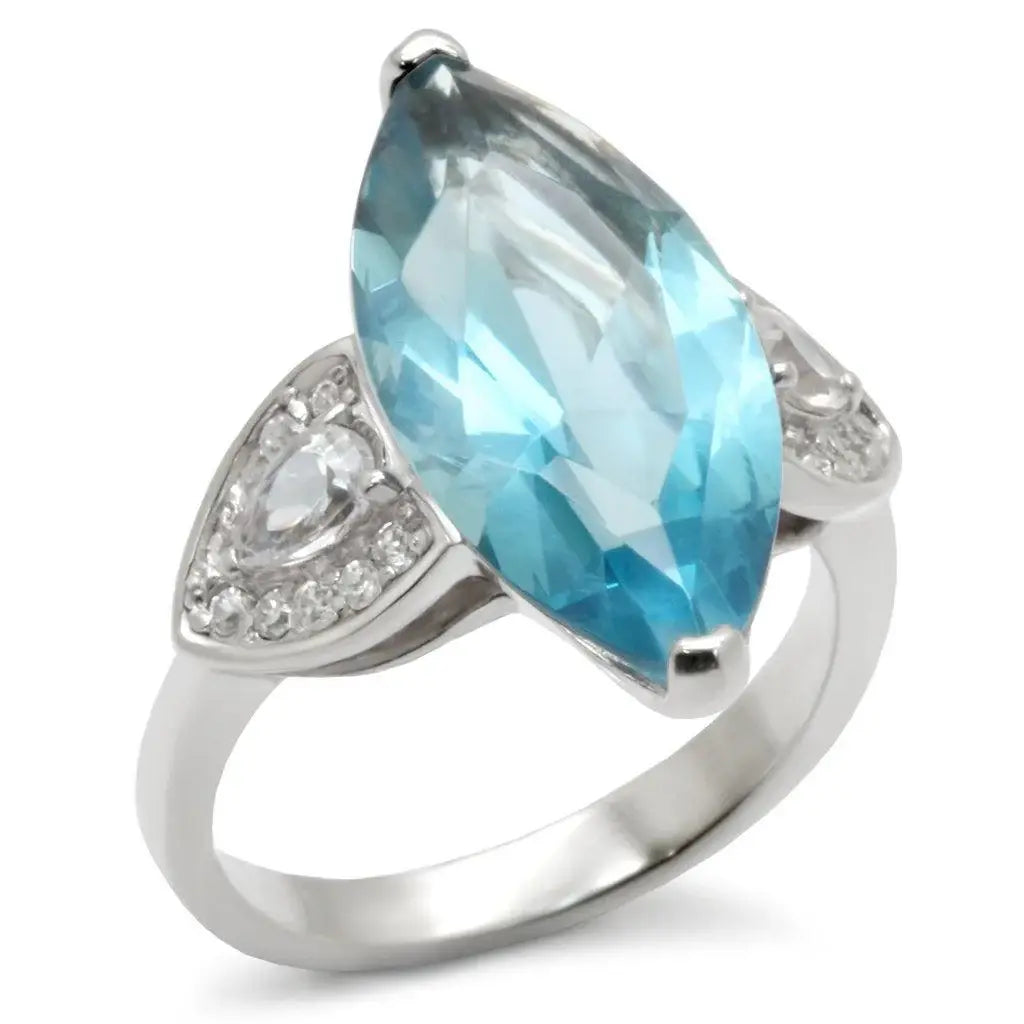 Alamode High-Polished 925 Sterling Silver Ring with Synthetic Spinel in Sea Blue - Alamode - Flyclothing LLC