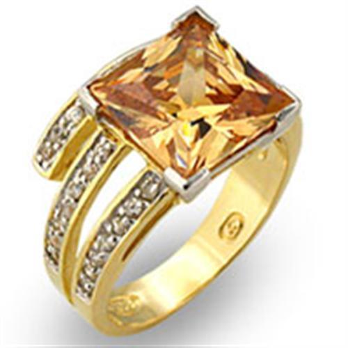 Alamode Gold+Rhodium 925 Sterling Silver Ring with AAA Grade CZ in Champagne - Flyclothing LLC