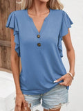 Notched Cap Sleeve T-Shirt - Trendsi