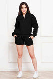Half Zip Long Sleeve Sweatshirt and Drawstring Shorts Set - Trendsi - Flyclothing LLC
