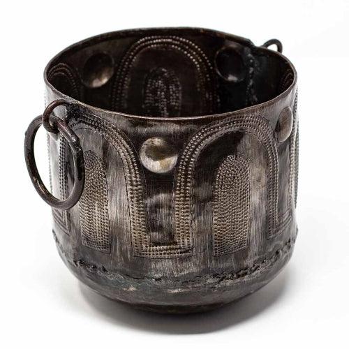 Hammered Metal Container with Round Handles - Croix des Bouquets - Flyclothing LLC