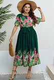 Floral Tie-Waist Round Neck Dress - Trendsi