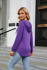 Long Sleeve Hooded Blouse - Trendsi