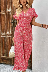 Printed Tie Back Ruffled Jumpsuit - Trendsi - Flyclothing LLC