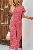 Printed Tie Back Ruffled Jumpsuit - Trendsi - Flyclothing LLC
