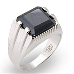 Alamode High-Polished 925 Sterling Silver Ring with AAA Grade CZ in Jet - Flyclothing LLC