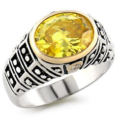 Alamode Reverse Two-Tone 925 Sterling Silver Ring with AAA Grade CZ in Topaz - Flyclothing LLC