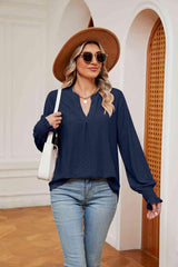 Notched Neck Flounce Sleeve Blouse - Trendsi