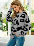 Drop Shoulder Leopard Pullover Sweater - Trendsi