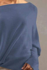 Full Size Boat Neck Batwing Sleeve Knit Top - Trendsi - Flyclothing LLC