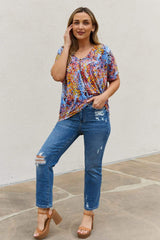 Be Stage Full Size Printed Dolman Flowy Top - Trendsi - Flyclothing LLC