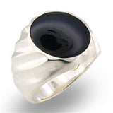 Alamode High-Polished 925 Sterling Silver Ring with Semi-Precious Onyx in Jet - Alamode